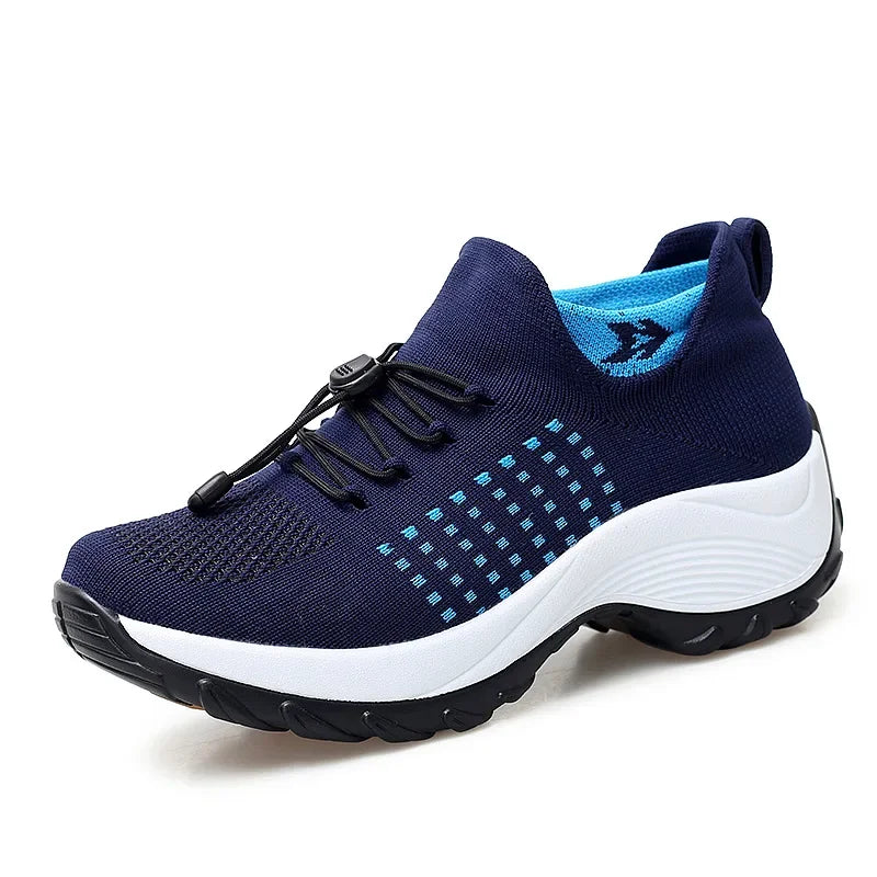 Ergonomic Pain Relief Footwear Fall Large Size Shoes Women Thick-soled Swing Sneaker Sock Mother Shoes Flying Knitting Comfy Fit