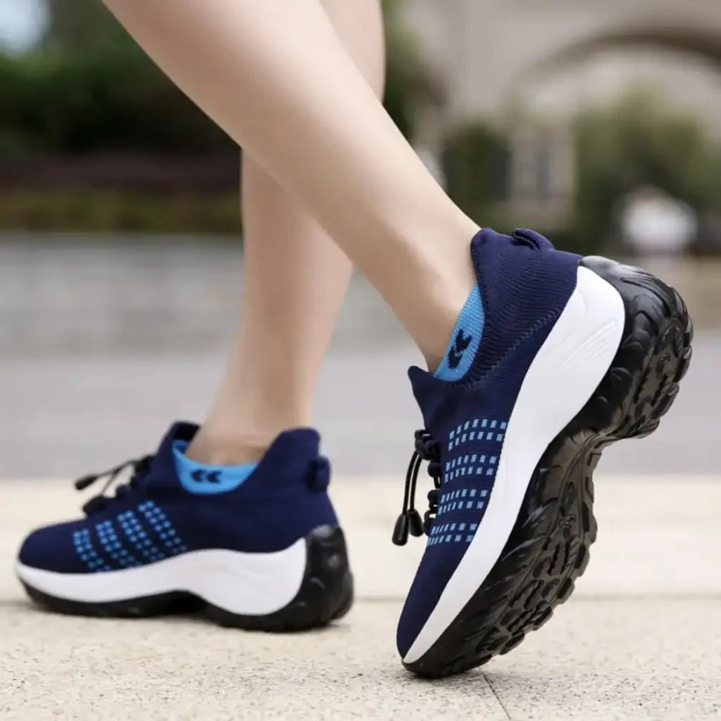 Ergonomic Pain Relief Footwear Fall Large Size Shoes Women Thick-soled Swing Sneaker Sock Mother Shoes Flying Knitting Comfy Fit