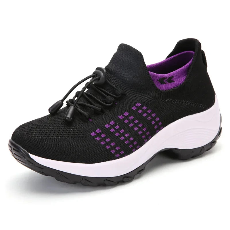 Ergonomic Pain Relief Footwear Fall Large Size Shoes Women Thick-soled Swing Sneaker Sock Mother Shoes Flying Knitting Comfy Fit