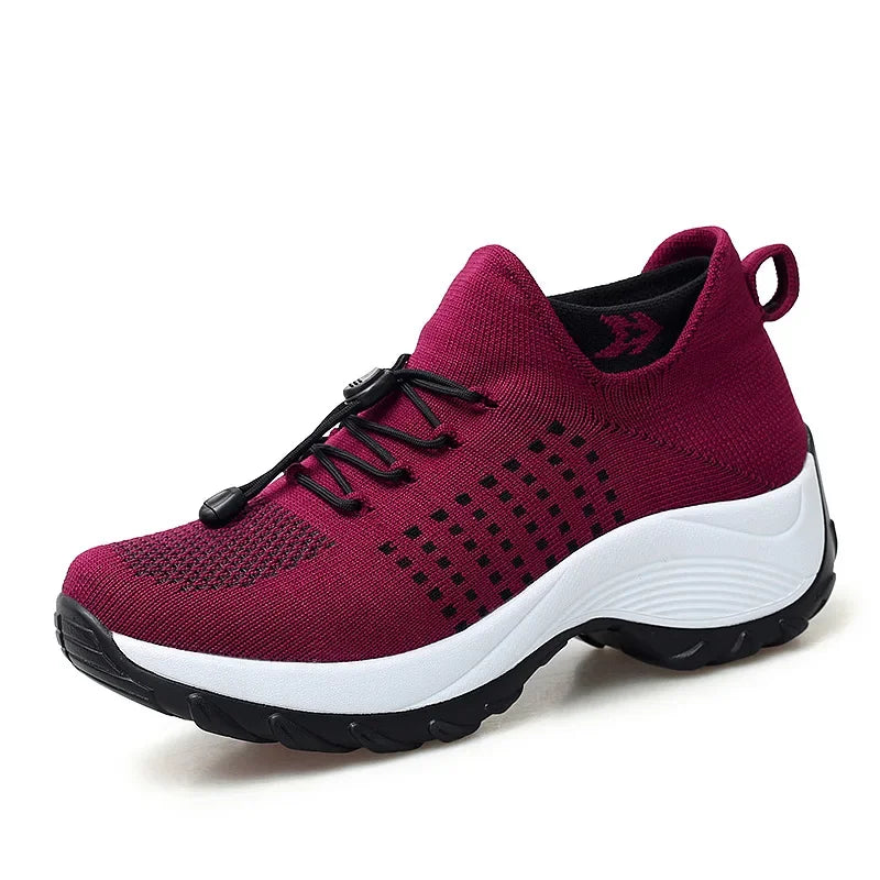 Ergonomic Pain Relief Footwear Fall Large Size Shoes Women Thick-soled Swing Sneaker Sock Mother Shoes Flying Knitting Comfy Fit