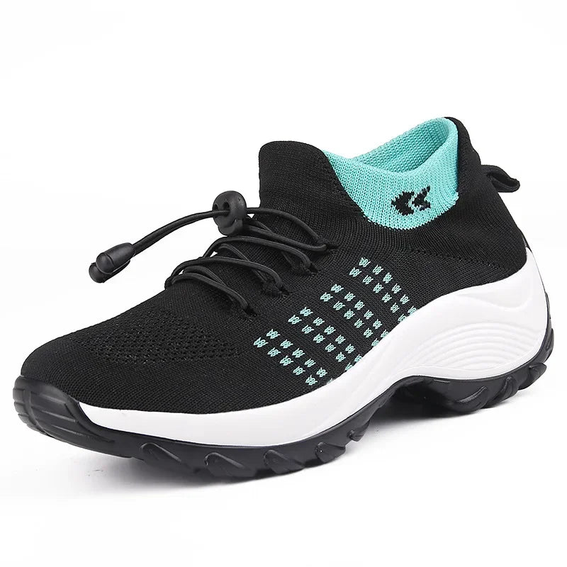 Ergonomic Pain Relief Footwear Fall Large Size Shoes Women Thick-soled Swing Sneaker Sock Mother Shoes Flying Knitting Comfy Fit